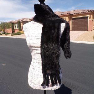 black knit MINK FUR scarf boa wrap stole stoll
